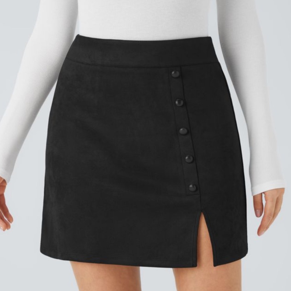 Halara High Waisted Decorative Button Zipper Split Suede Mini Casual Skirt XS